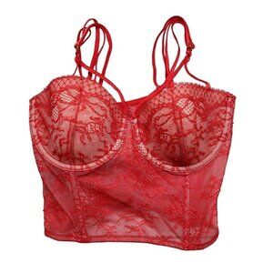 Victoria's Secret Bustier  Size 32D Red Very Sexy Lace Underwire NEW